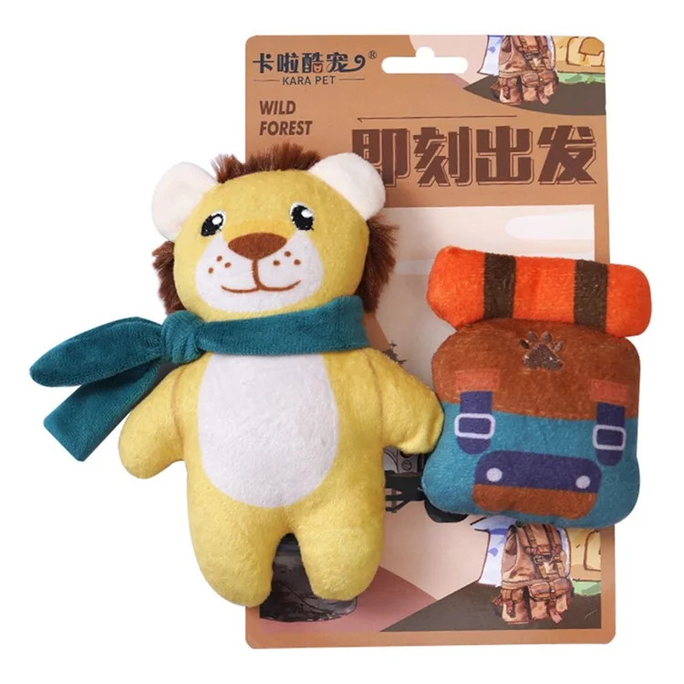 KARA PET 2Pcs / Set Dog Soft Plush Squeaky Sound Puppy Chew Toy Pet Molar Training Toy ST - Lion+Backpack