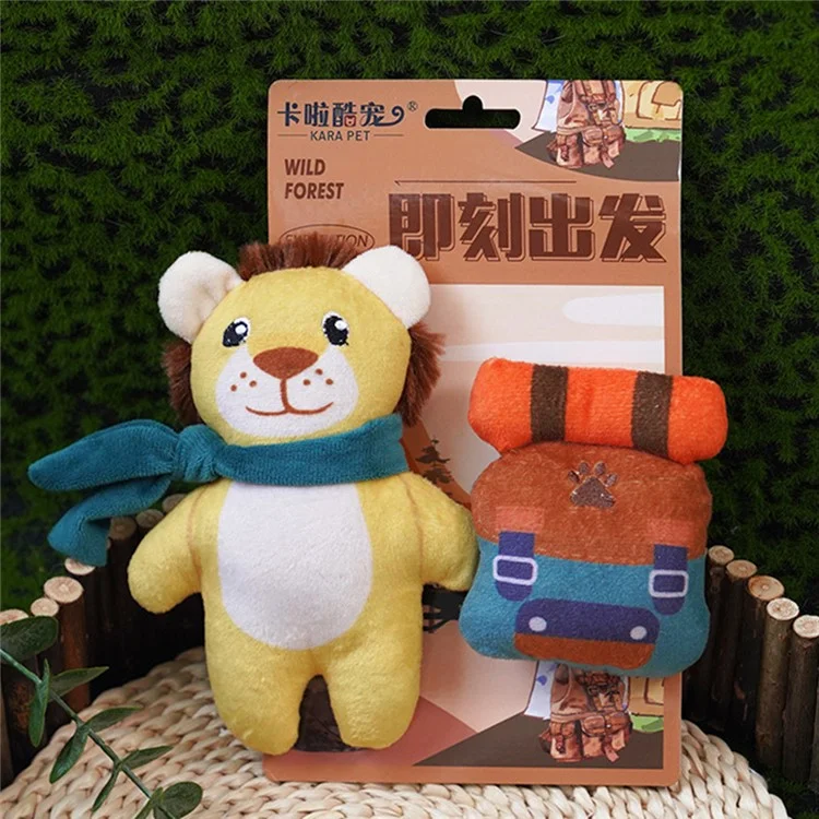 KARA PET 2Pcs / Set Dog Soft Plush Squeaky Sound Puppy Chew Toy Pet Molar Training Toy ST - Lion+Backpack