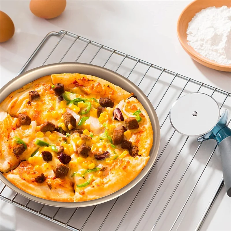 5Pcs Non-Stick Kitchen Bakeware Carbon Steel Baking Pizza Pan Cake Tray Set, Gold (No FDA, BPA Free)