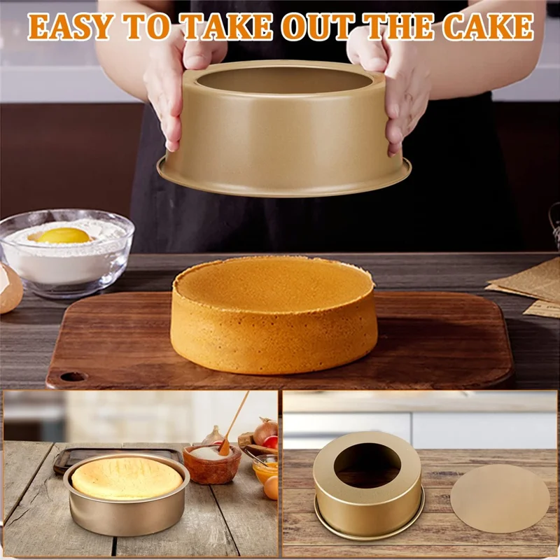 5Pcs Non-Stick Kitchen Bakeware Carbon Steel Baking Pizza Pan Cake Tray Set, Gold (No FDA, BPA Free)