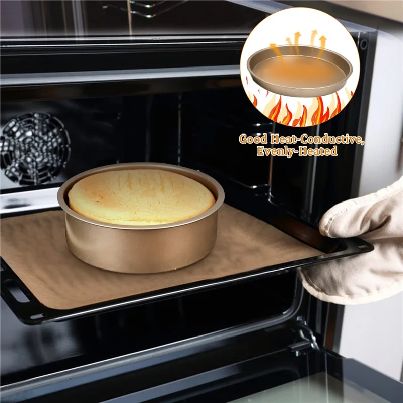 5Pcs Non-Stick Kitchen Bakeware Carbon Steel Baking Pizza Pan Cake Tray Set, Gold (No FDA, BPA Free)