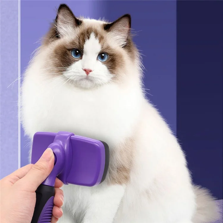 Dog Cat Hair Removal Brush Pet Hair Shedding Grooming Massage Comb, Size L - Purple