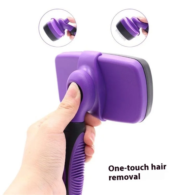 Dog Cat Hair Removal Brush Pet Hair Shedding Grooming Massage Comb, Size L - Purple