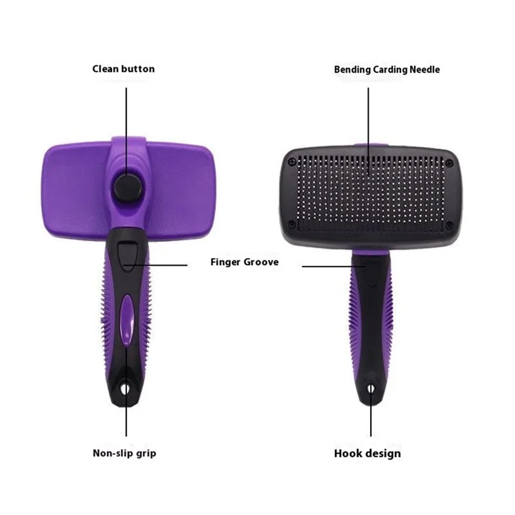 Dog Cat Hair Removal Brush Pet Hair Shedding Grooming Massage Comb, Size L - Purple