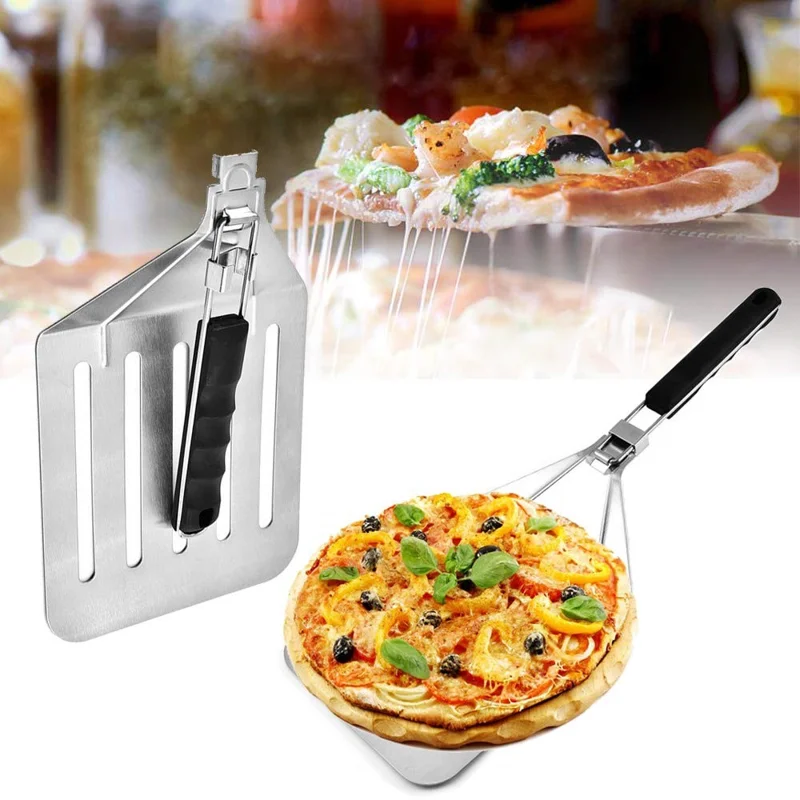Foldable 430 Stainless Steel Pizza Cake Spatula Pizza Peel Slotted Spatula, Size M (BPA-Free, No FDA Certificate)