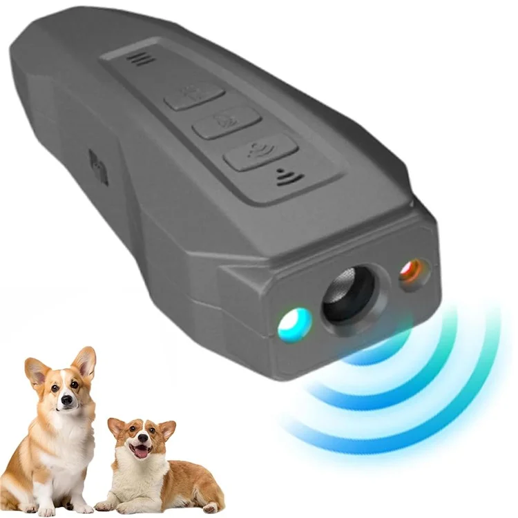 Portable Ultrasonic Pet Dog Anti Barking Device Rechargeable LED Flash Training Aid - Dark Grey