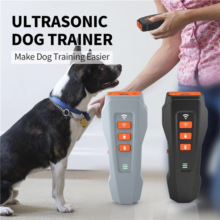 Portable Ultrasonic Pet Dog Anti Barking Device Rechargeable LED Flash Training Aid - Dark Grey