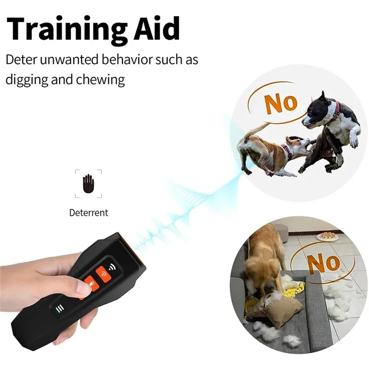 Portable Ultrasonic Pet Dog Anti Barking Device Rechargeable LED Flash Training Aid - Dark Grey
