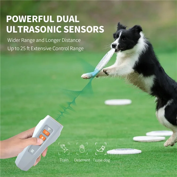 Portable Ultrasonic Pet Dog Anti Barking Device Rechargeable LED Flash Training Aid - Dark Grey
