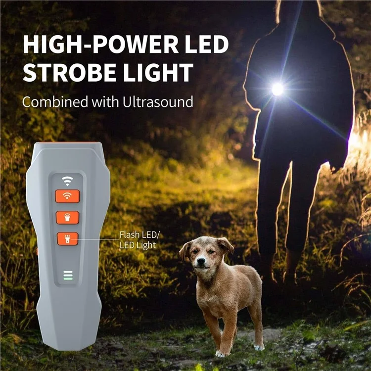 Portable Ultrasonic Pet Dog Anti Barking Device Rechargeable LED Flash Training Aid - Dark Grey