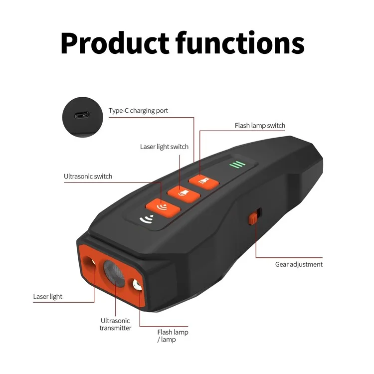Portable Ultrasonic Pet Dog Anti Barking Device Rechargeable LED Flash Training Aid - Dark Grey