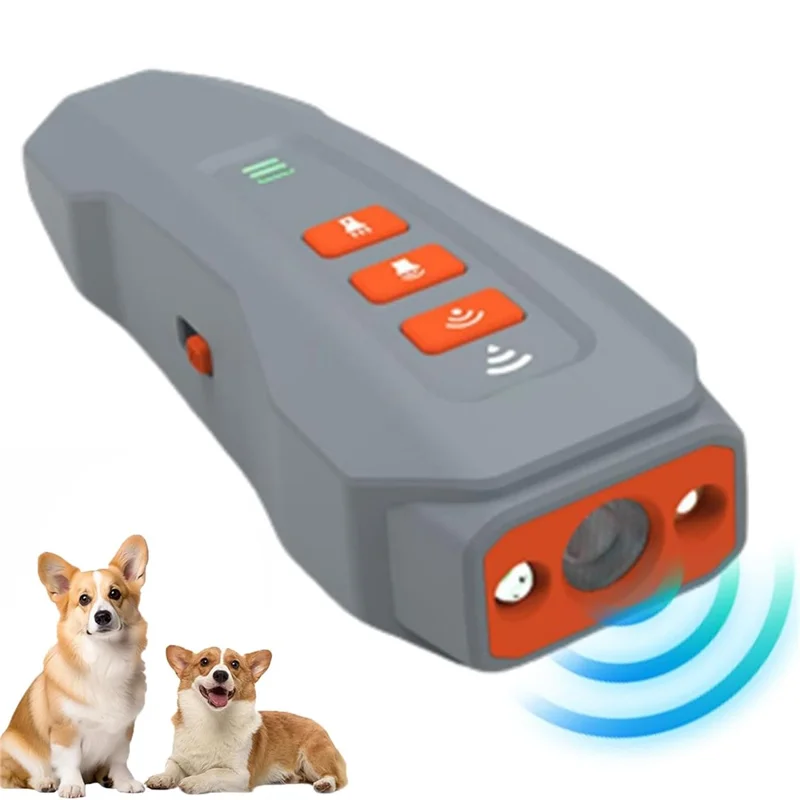 Portable Ultrasonic Pet Gift Dog Anti Barking Device Rechargeable LED Flash Training Aid - Grey+Orange