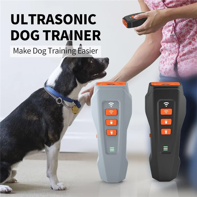 Portable Ultrasonic Pet Gift Dog Anti Barking Device Rechargeable LED Flash Training Aid - Grey+Orange