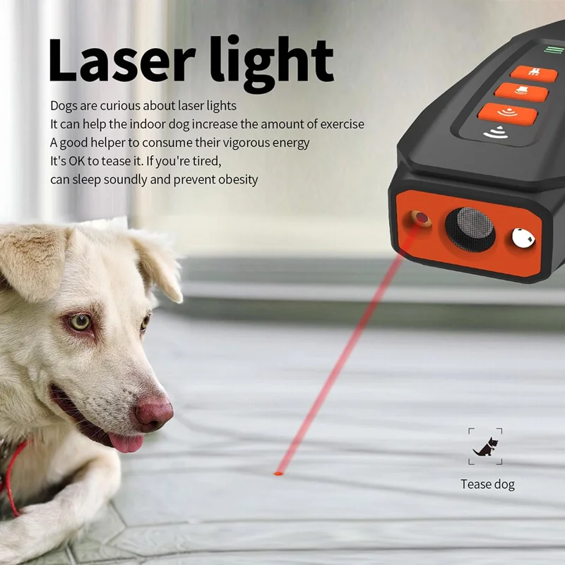 Portable Ultrasonic Pet Gift Dog Anti Barking Device Rechargeable LED Flash Training Aid - Grey+Orange