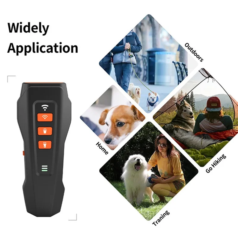 Portable Ultrasonic Pet Gift Dog Anti Barking Device Rechargeable LED Flash Training Aid - Grey+Orange