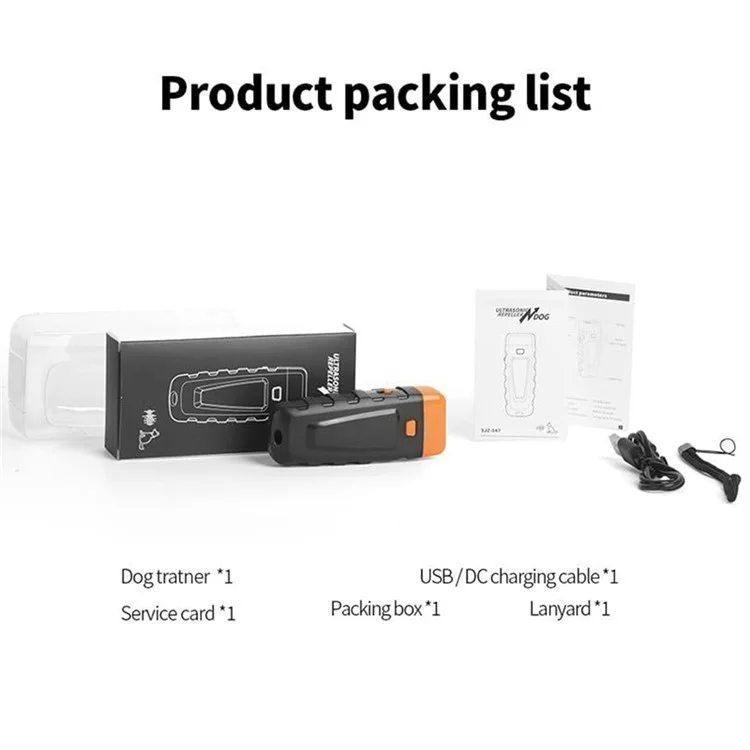 Ultrasonic Anti Barking Dog Trainer Portable Rechargeable LED Flash Pet Training Tool - Black+Orange