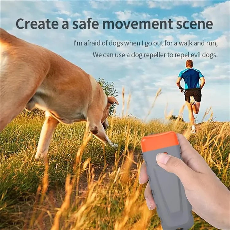 Ultrasonic Anti Barking Dog Trainer Portable Rechargeable LED Flash Pet Training Tool - Black+Orange