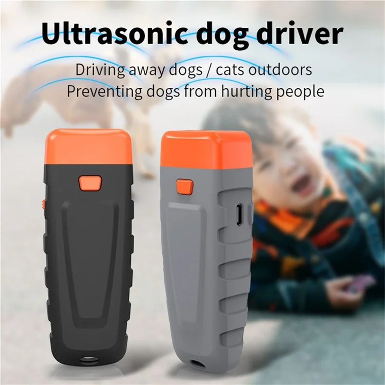 Ultrasonic Anti Barking Dog Trainer Portable Rechargeable LED Flash Pet Training Tool - Black+Orange