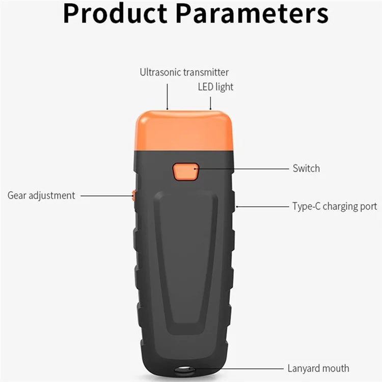 Ultrasonic Anti Barking Dog Trainer Portable Rechargeable LED Flash Pet Training Tool - Black+Orange
