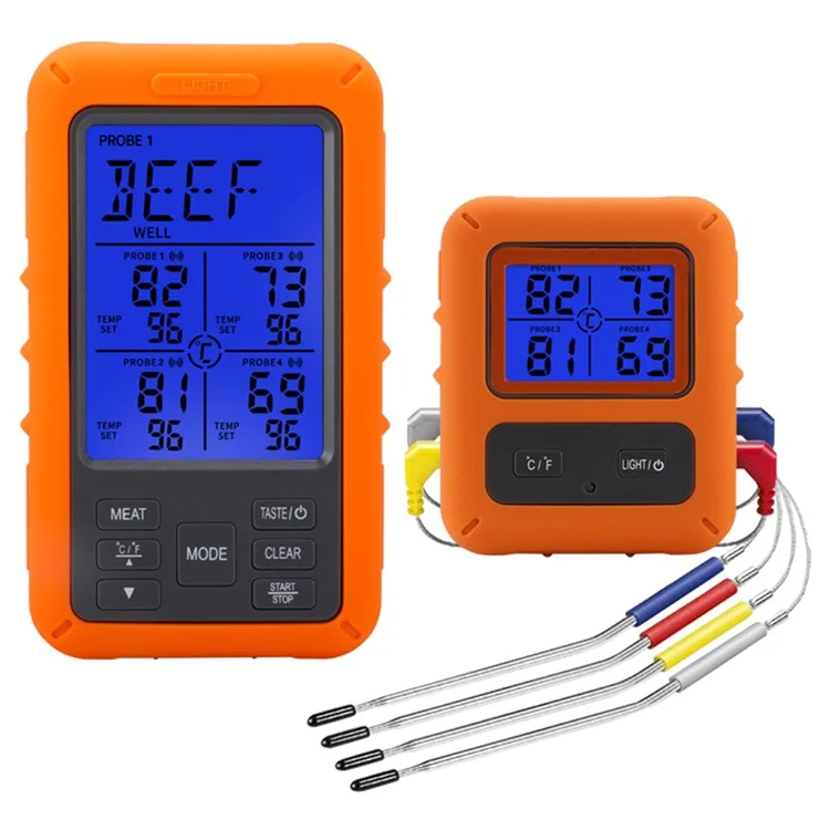TS-TP40-A Sonda Digital para Barbacoa con Pantalla, Termómetro Inalámbrico para Alimentos de 4 Canales para Cocina