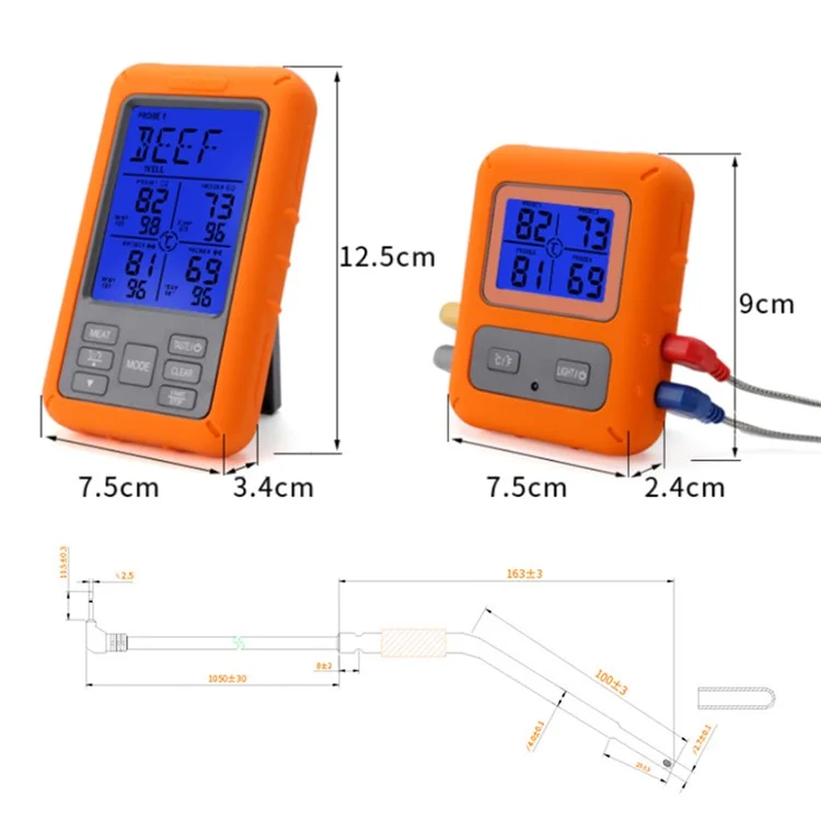 TS-TP40-A Sonda Digital para Barbacoa con Pantalla, Termómetro Inalámbrico para Alimentos de 4 Canales para Cocina