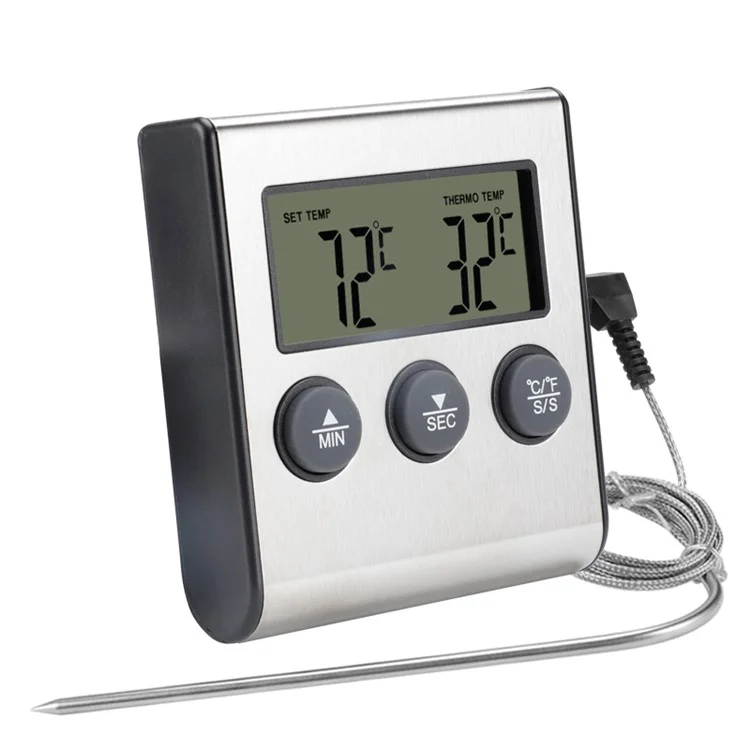 TS-BN50 Termômetro Digital de Alimentos para Churrasco, Cozinha e Cozimento com Alarme, Cronômetro e Indicador de Temperatura