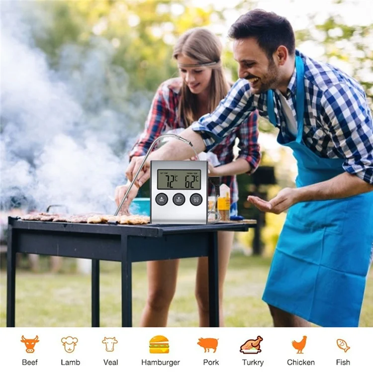 TS-BN50 Termômetro Digital de Alimentos para Churrasco, Cozinha e Cozimento com Alarme, Cronômetro e Indicador de Temperatura