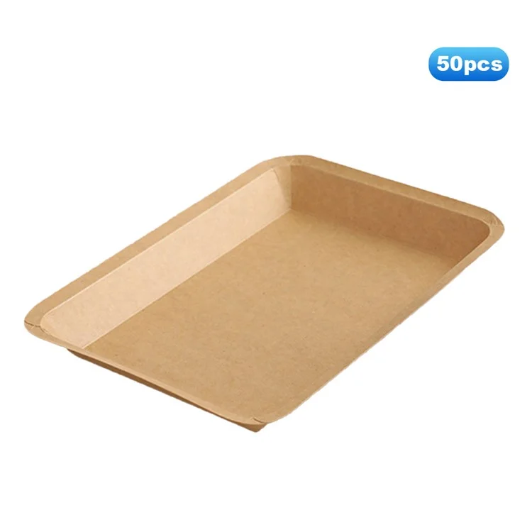 50Pcs 18x25cm Disposable Kraft Paper Food Trays Barbecue Picnic Rectangular Plates (BPA Free, FDA Certified)