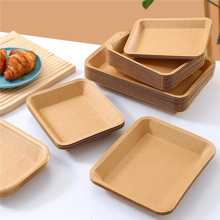 50Pcs 18x25cm Disposable Kraft Paper Food Trays Barbecue Picnic Rectangular Plates (BPA Free, FDA Certified)