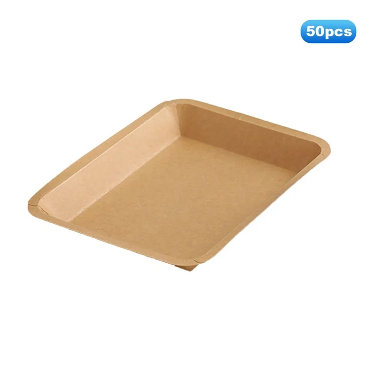 50Pcs 16.5x20.8cm Disposable Kraft Paper Food Trays Barbecue Picnic French Fries Rectangular Plates (BPA Free, FDA Certified)
