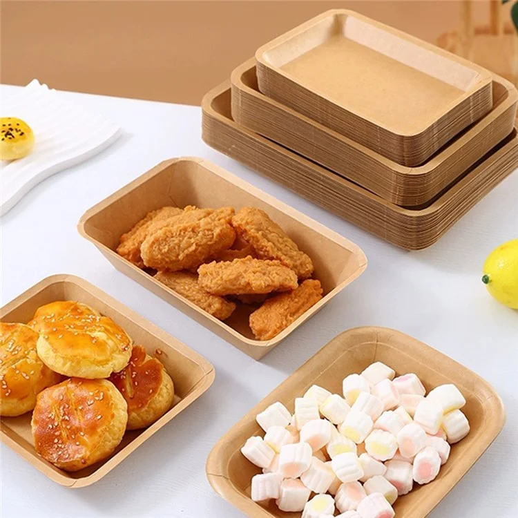 50Pcs 16.5x20.8cm Disposable Kraft Paper Food Trays Barbecue Picnic French Fries Rectangular Plates (BPA Free, FDA Certified)