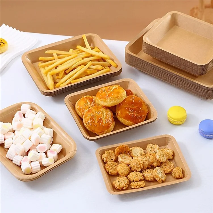 50Pcs 16.5x20.8cm Disposable Kraft Paper Food Trays Barbecue Picnic French Fries Rectangular Plates (BPA Free, FDA Certified)