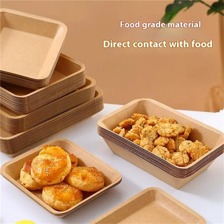 50Pcs 16.5x20.8cm Disposable Kraft Paper Food Trays Barbecue Picnic French Fries Rectangular Plates (BPA Free, FDA Certified)