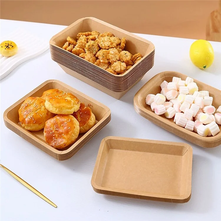 50Pcs 16.5x20.8cm Disposable Kraft Paper Food Trays Barbecue Picnic French Fries Rectangular Plates (BPA Free, FDA Certified)