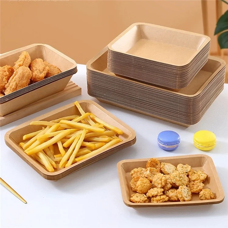 50Pcs 16.5x20.8cm Disposable Kraft Paper Food Trays Barbecue Picnic French Fries Rectangular Plates (BPA Free, FDA Certified)