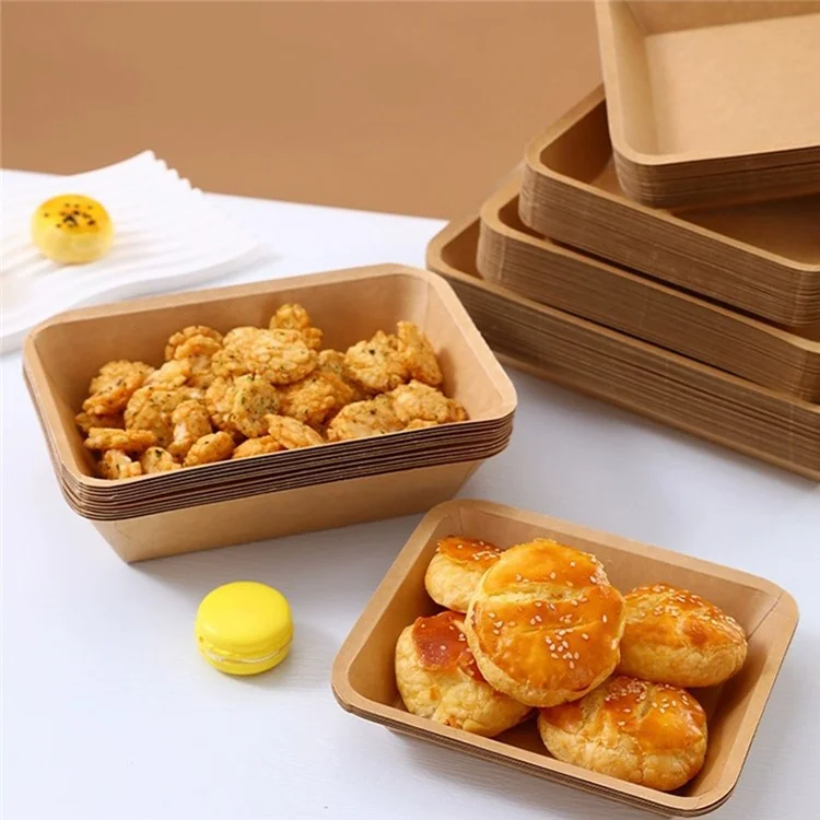 50Pcs 16.5x20.8cm Disposable Kraft Paper Food Trays Barbecue Picnic French Fries Rectangular Plates (BPA Free, FDA Certified)