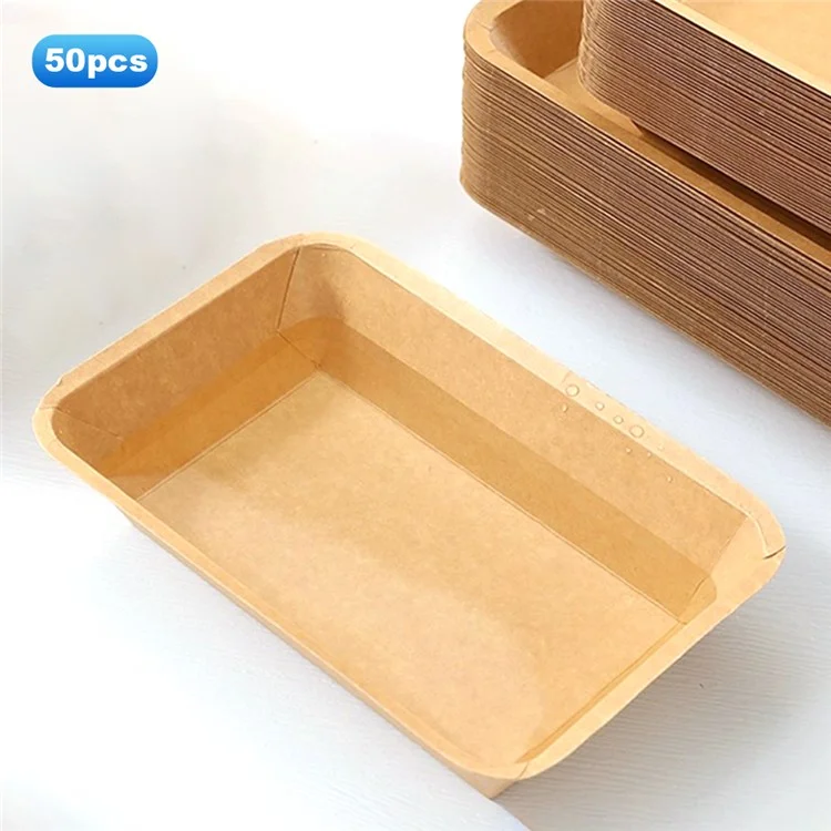50 Pezzi 14x21cm Vassoi Monouso in Carta Kraft per Alimenti, Vassoi per Barbecue, Picnic e Patatine Fritte Rettangolari (Privi di BPA, Certificati FDA)