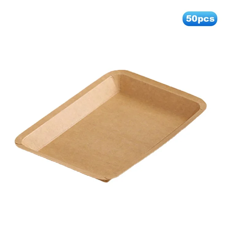 50Pcs 15x17cm Disposable Kraft Paper Food Trays Barbecue Picnic French Fries Rectangular Plates (BPA Free, FDA Certified)