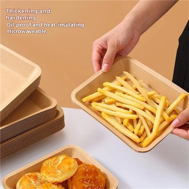 50Pcs 15x17cm Disposable Kraft Paper Food Trays Barbecue Picnic French Fries Rectangular Plates (BPA Free, FDA Certified)
