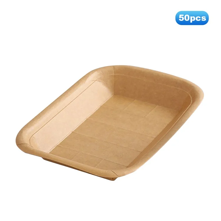 50 Pezzi 14,5x20,5 cm Vassoi Monouso in Carta Kraft per Cibo, Barbecue, Picnic, Piatti Rettangolari per Patatine Fritte (Privi di BPA, Certificati FDA)