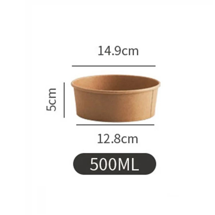 50 Unidades Recipientes Redondos de Papel Kraft Desechables de 500ml con Tapa para Ensaladas / Comidas Ligeras (Sin BPA, Certificado FDA)