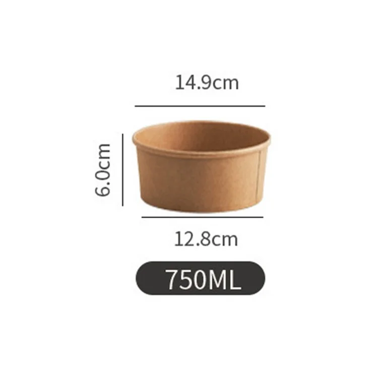 50 Unidades Envases Redondos de Papel Kraft Desechables de 750 ml con Tapa para Ensaladas / Comidas Ligeras (Sin BPA, Certificado por la FDA)