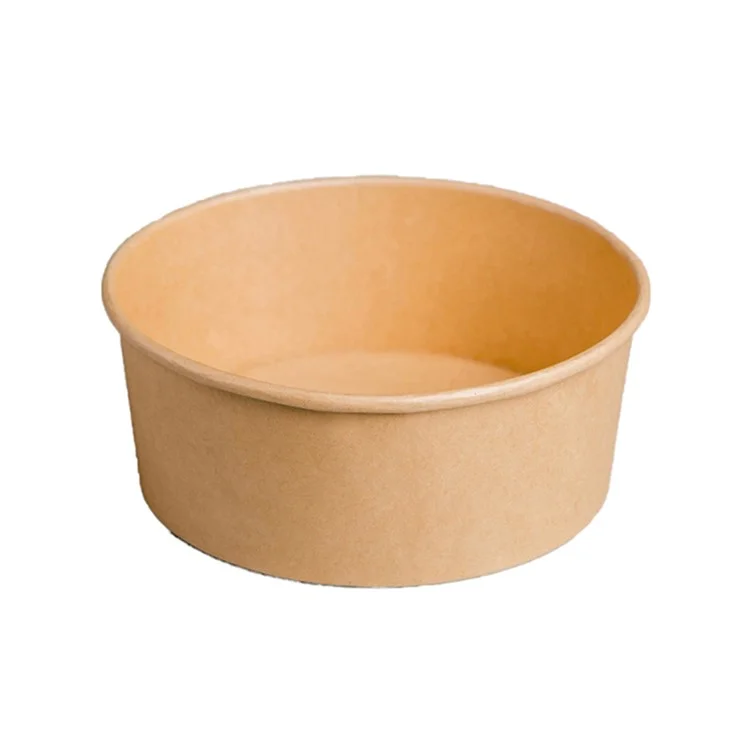 50 Unidades Envases Redondos de Papel Kraft Desechables de 750 ml con Tapa para Ensaladas / Comidas Ligeras (Sin BPA, Certificado por la FDA)