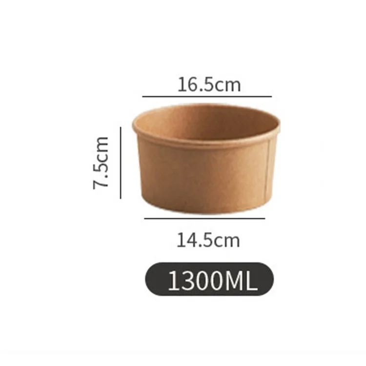 50 Unidades Recipientes Redondos de Papel Kraft Desechables de 1300ml con Tapa para Ensaladas / Comidas Ligeras (Sin BPA, Certificado por la FDA)