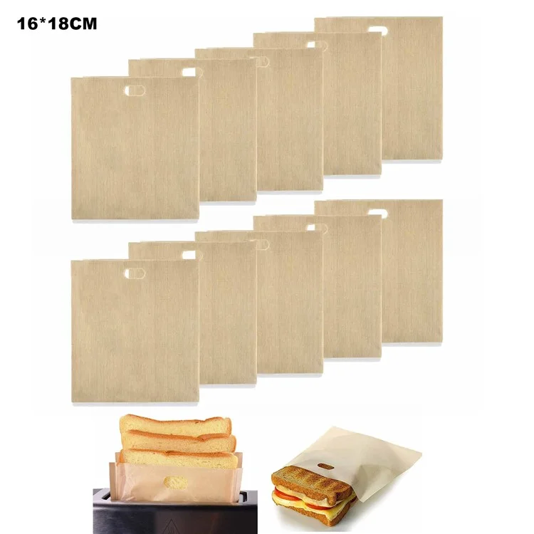 10Pcs 16 x 18cm Reusable Non Stick PTFE Bread Bags for Microwave Oven Toaster (BPA Free, FDA Certified)