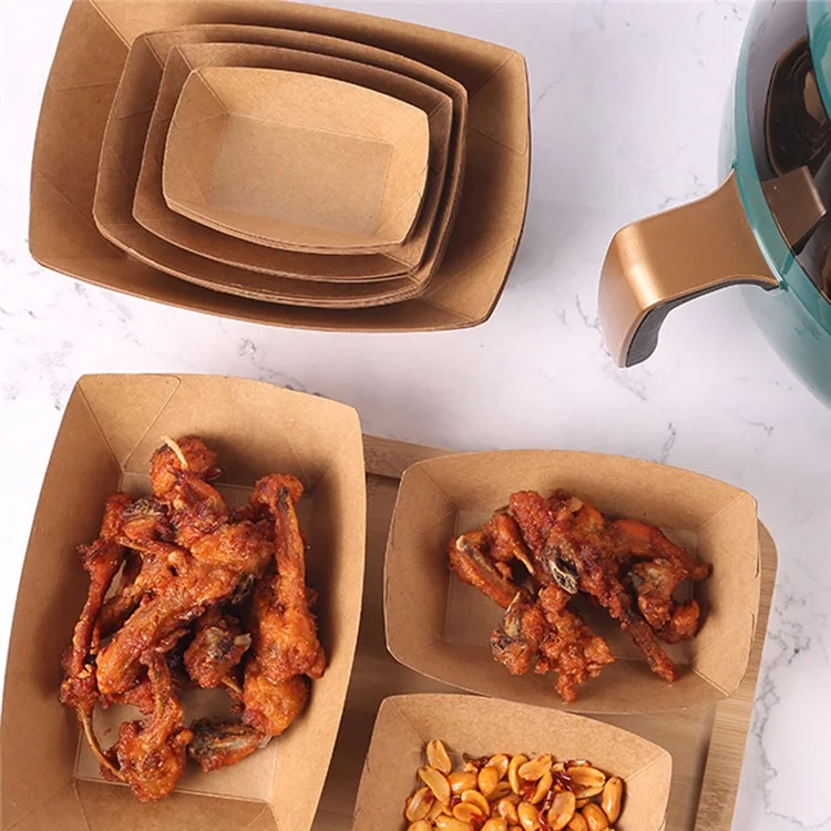 50 Bandejas Desechables de Papel Kraft para Comida, Barbacoa, Fritos y Pollo, Tamaño 3 (Sin BPA, Certificado FDA)