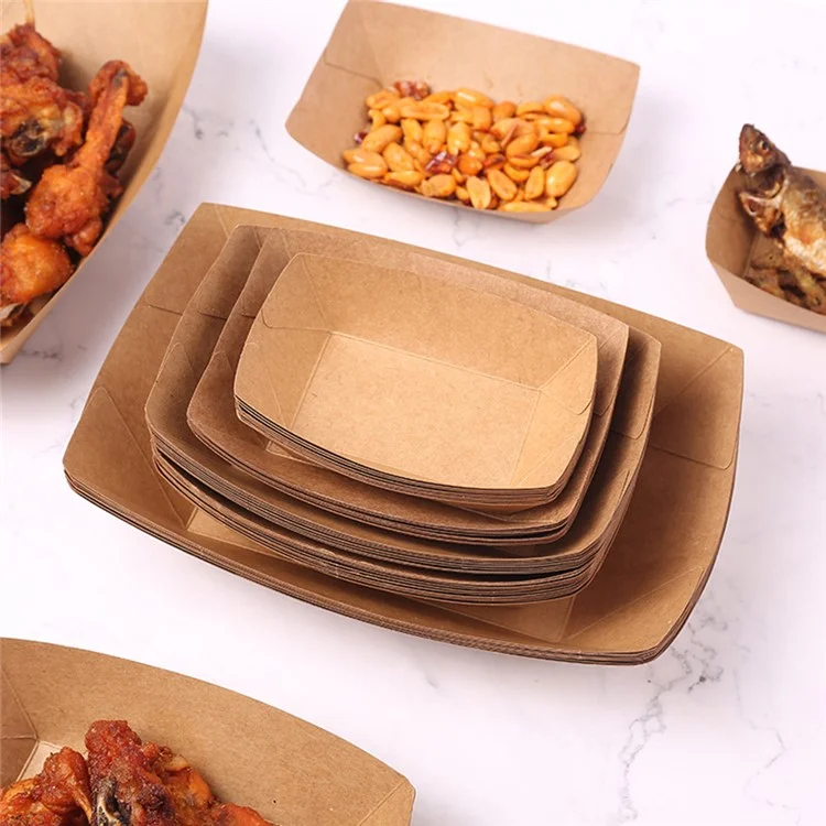 50 Bandejas Desechables de Papel Kraft para Comida, Barbacoa, Fritos y Pollo, Tamaño 3 (Sin BPA, Certificado FDA)