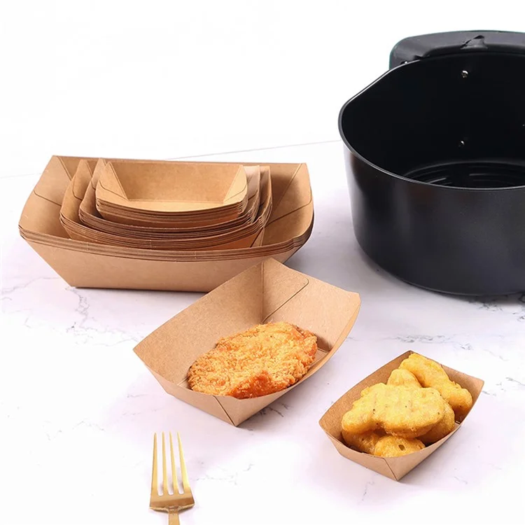 50 Bandejas Desechables de Papel Kraft para Comida, Barbacoa, Fritos y Pollo, Tamaño 3 (Sin BPA, Certificado FDA)