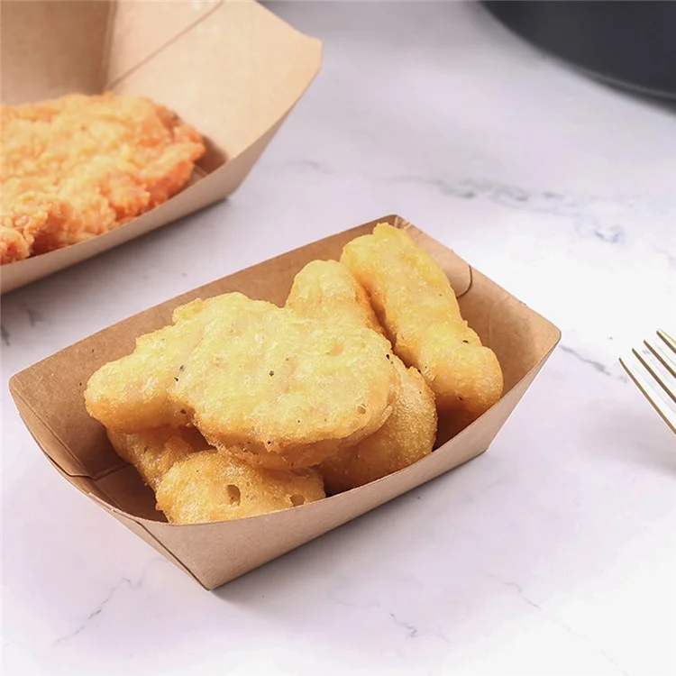 50 Bandejas Desechables de Papel Kraft para Comida, Barbacoa, Fritos y Pollo, Tamaño 3 (Sin BPA, Certificado FDA)