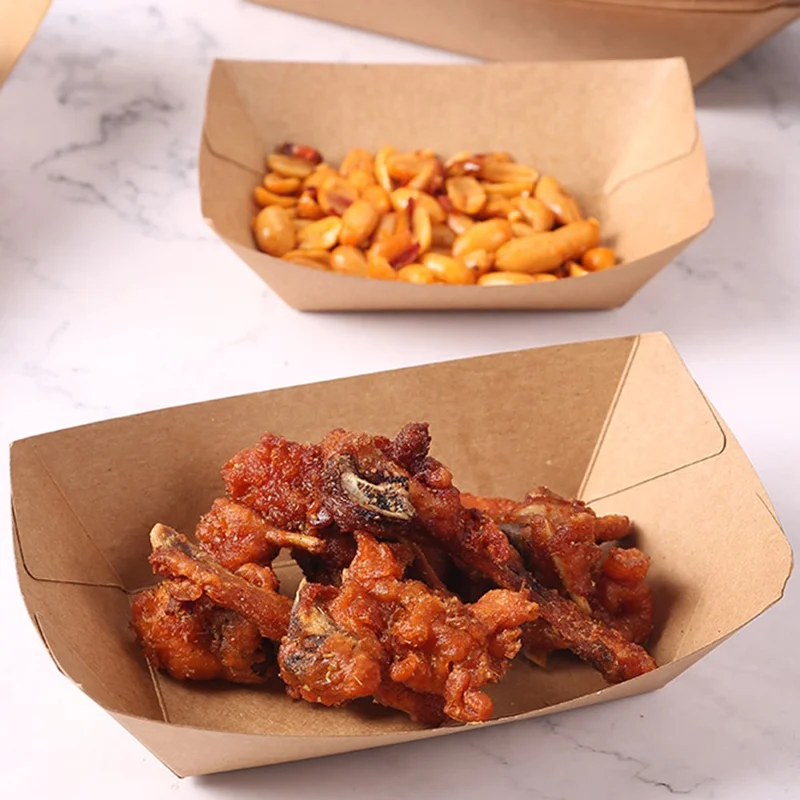 50 Unidades Recipientes de Papel Kraft Descartáveis para Lanches de Churrasco, Batatas Fritas e Porções de Frango, Tamanho 4 (Sem BPA, Certificado FDA)